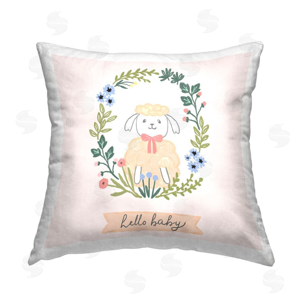stupell industries Nina Muis Surface Design | Hello Baby Floral Lamb Printed Throw Pillow