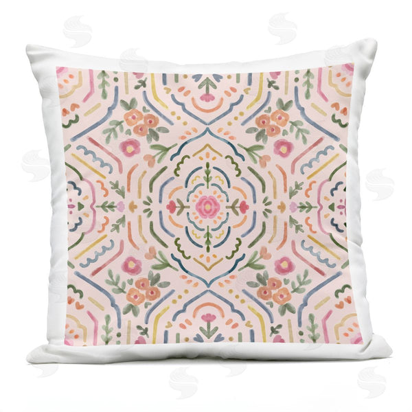 Stupell Industries Nina Muis Surface Design | Pink Floral Fractal Pattern Printed Throw Pillow