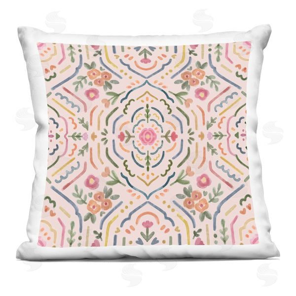 stupell industries Nina Muis Surface Design | Pink Floral Fractal Pattern Printed Throw Pillow