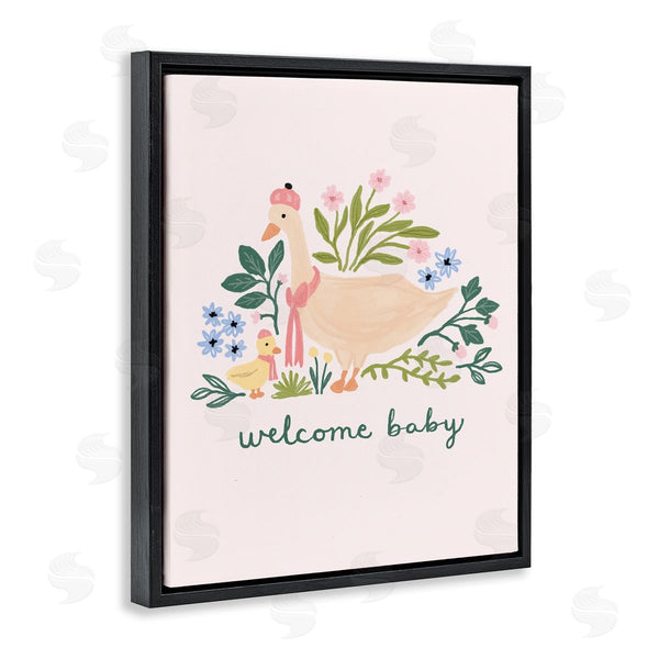 Stupell Industries Nina Muis Surface Design | Welcome Baby Floral Duck Wall Art