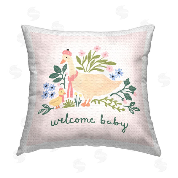 Stupell Industries Nina Muis Surface Design | Welcome Baby Floral Duck Printed Throw Pillow