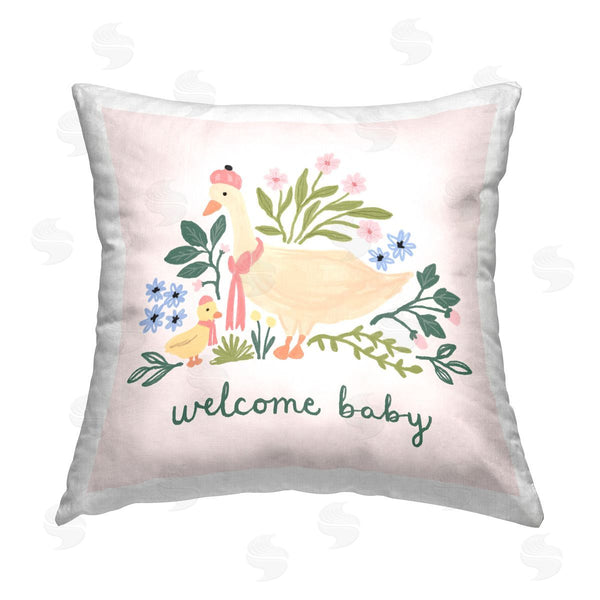 stupell industries Nina Muis Surface Design | Welcome Baby Floral Duck Printed Throw Pillow