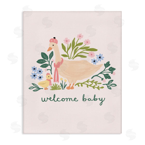 stupell industries Nina Muis Surface Design | Welcome Baby Floral Duck Wall Art