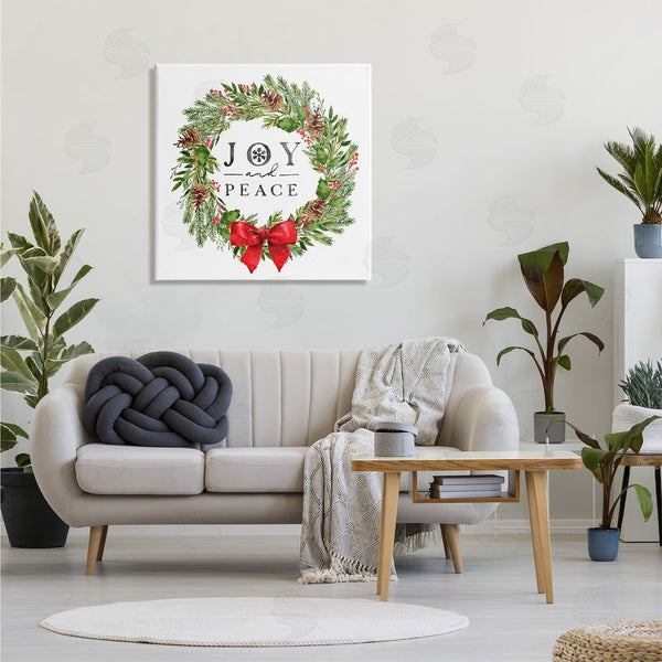 Stupell Industries Nina Pierce | Joy And Peace Holiday Phrase Winter Pine Wreath Wall Art