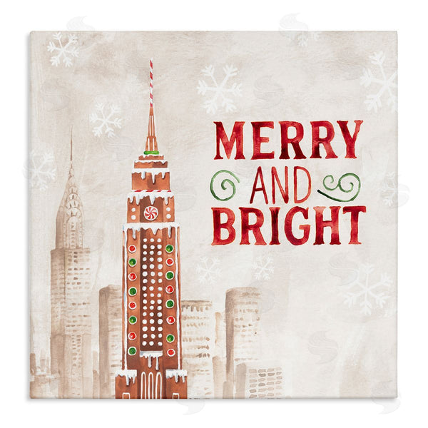 stupell industries Nina Pierce | Merry and Bright Christmas Phrase Gingerbread Architecture Cityscape Wall Art