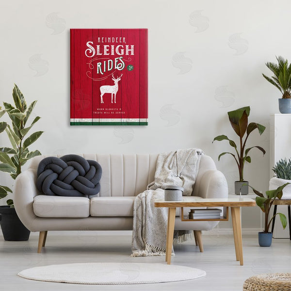 Stupell Industries Nina Pierce | Reindeer Sleigh Rides Christmas Advertisement Red Green Wall Art