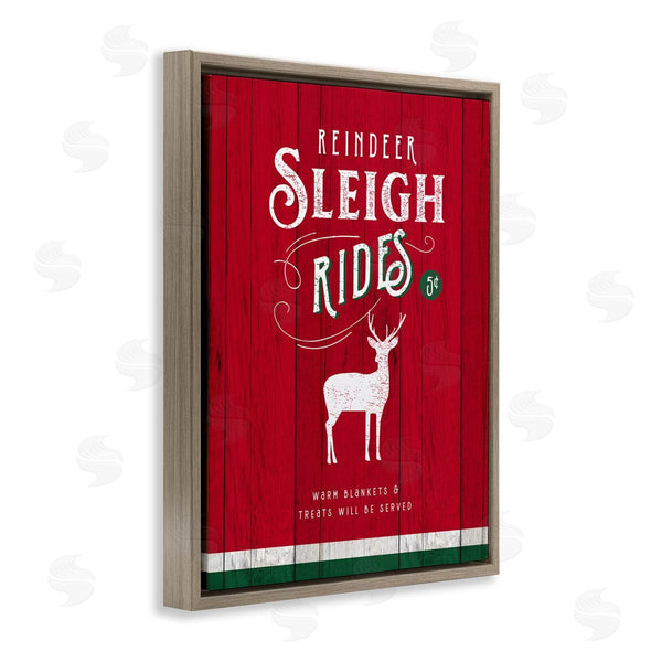Stupell Industries Nina Pierce | Reindeer Sleigh Rides Christmas Advertisement Red Green Wall Art