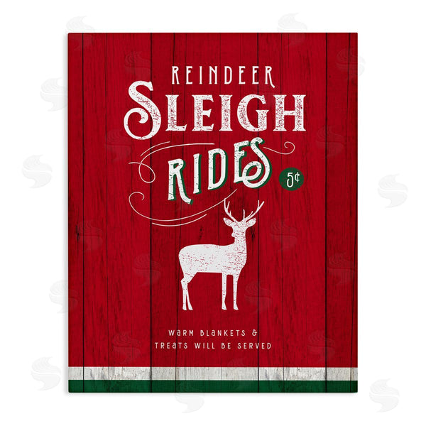 stupell industries Nina Pierce | Reindeer Sleigh Rides Christmas Advertisement Red Green Wall Art