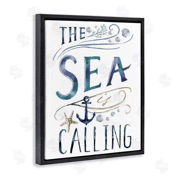 Stupell Industries Nina Pierce | The Sea Is Calling Nautical Sentiment Navy Anchor Wall Art