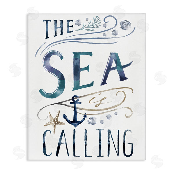 stupell industries Nina Pierce | The Sea is Calling Nautical Sentiment Navy Anchor Wall Art