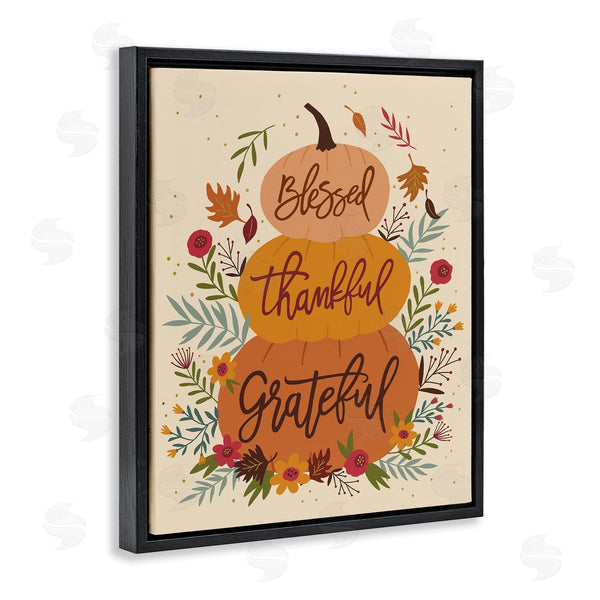 Stupell Industries Nina Seven | Blessed Thankful Grateful Sentiments Stacked Orange Pumpkins Wall Art