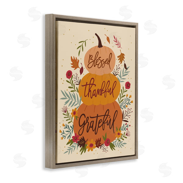 Stupell Industries Nina Seven | Blessed Thankful Grateful Sentiments Stacked Orange Pumpkins Wall Art