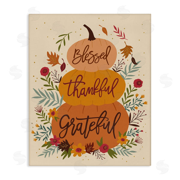 stupell industries Nina Seven | Blessed Thankful Grateful Sentiments Stacked Orange Pumpkins Wall Art