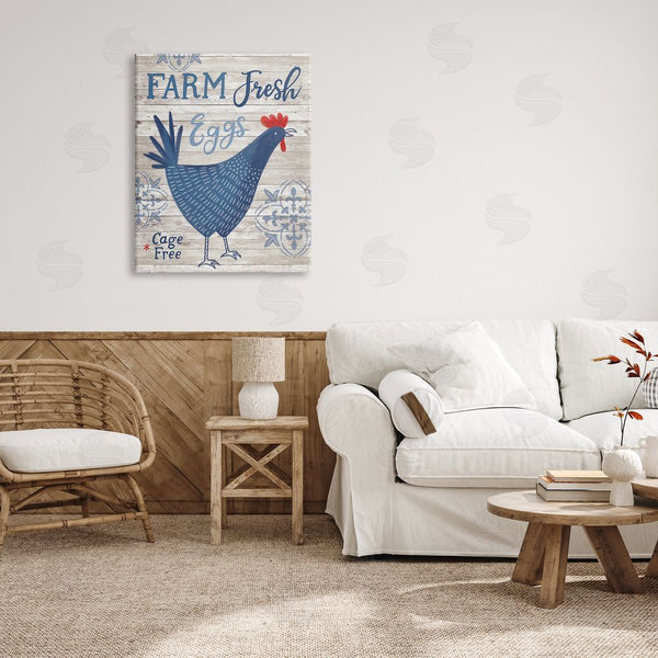 Stupell Industries Nina Seven | Farm Fresh Eggs Blue Rustic Chicken Planked Pattern Wall Art