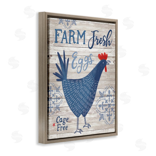 Stupell Industries Nina Seven | Farm Fresh Eggs Blue Rustic Chicken Planked Pattern Wall Art