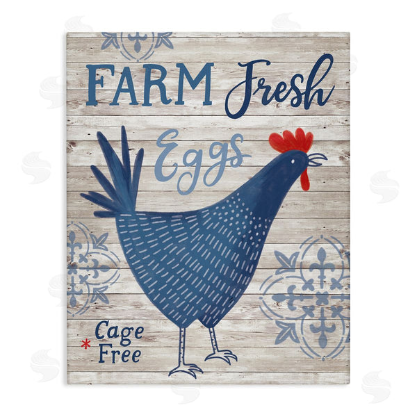 stupell industries Nina Seven | Farm Fresh Eggs Blue Rustic Chicken Planked Pattern Wall Art