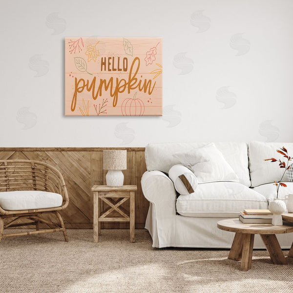 Stupell Industries Nina Seven | Hello Pumpkin Patterned Botanicals Autumn Phrase Design Wall Art
