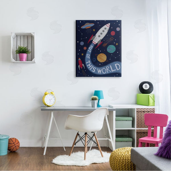 Stupell Industries Nina Seven | Out Of This World Text Flying Rocket Ship Galaxy Wall Art