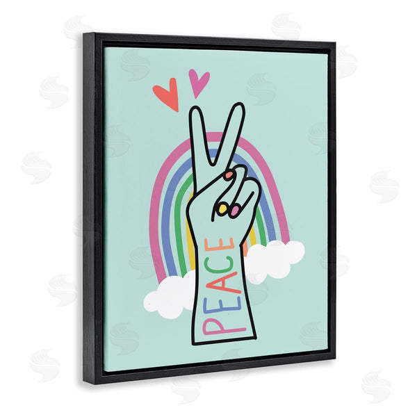 Stupell Industries Nina Seven | Peace Love Rainbow Turquoise Hand Sign