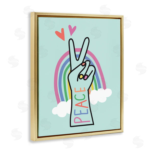 Stupell Industries Nina Seven | Peace Love Rainbow Turquoise Hand Sign