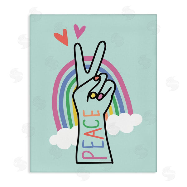 stupell industries Nina Seven | Peace Love Rainbow Turquoise Hand Sign