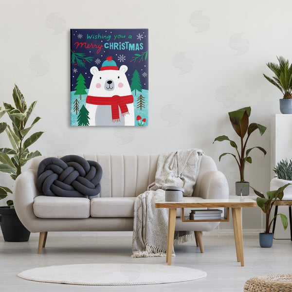 Stupell Industries Nina Seven | Polar Bear Forest Wishing You Merry Christmas Phrase Wall Art