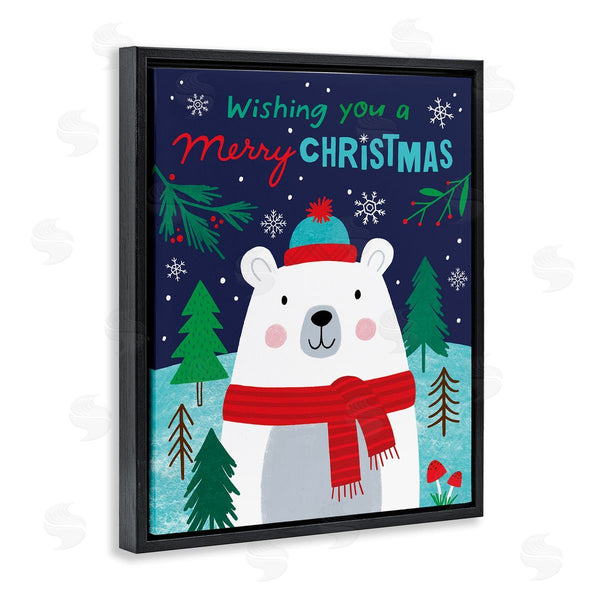 Stupell Industries Nina Seven | Polar Bear Forest Wishing You Merry Christmas Phrase Wall Art