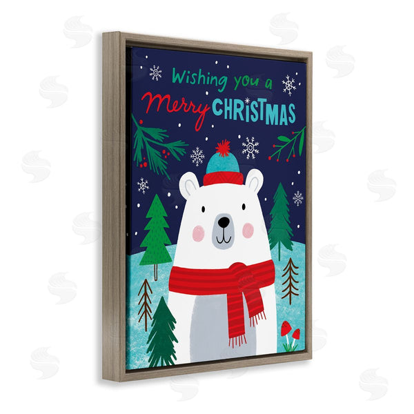 Stupell Industries Nina Seven | Polar Bear Forest Wishing You Merry Christmas Phrase Wall Art