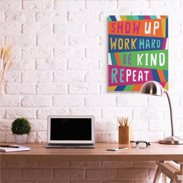 Stupell Industries Nina Seven | Show Up Work Hard Phrase Pop Stripe Pattern Wall Art
