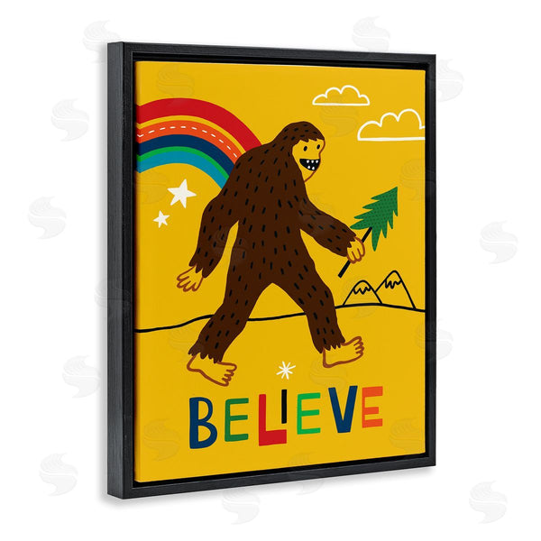 Stupell Industries Nina Seven | Whimsical Believe Phrase Happy Smiling Big Foot Wall Art