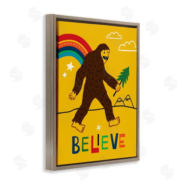 Stupell Industries Nina Seven | Whimsical Believe Phrase Happy Smiling Big Foot Wall Art