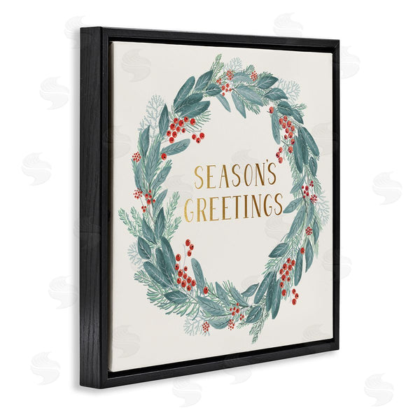 Stupell Industries Nina Seven | Winter Foliage Red Holly Wreath Season's Greetings Typography Wall Art