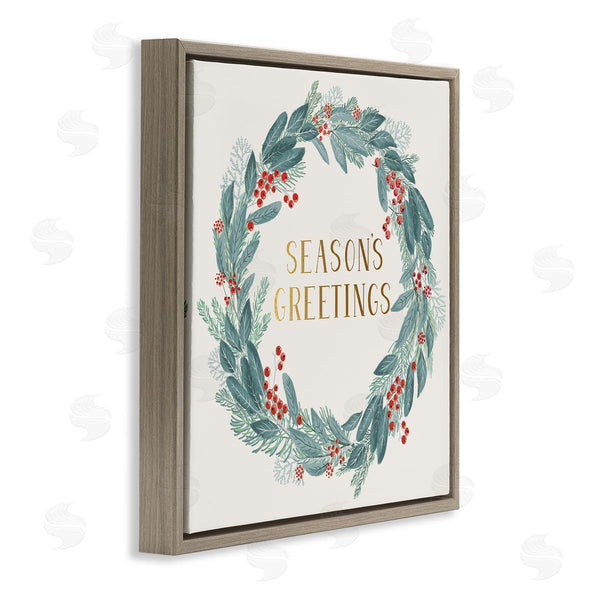 Stupell Industries Nina Seven | Winter Foliage Red Holly Wreath Season's Greetings Typography Wall Art