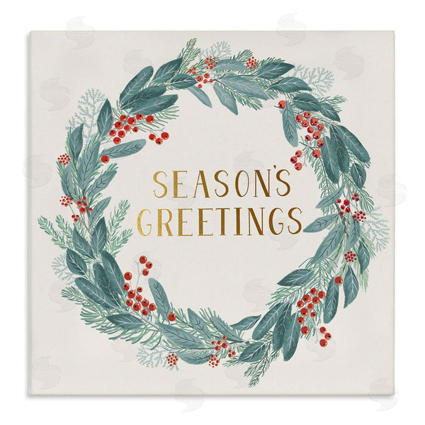 stupell industries Nina Seven | Winter Foliage Red Holly Wreath Season's Greetings Typography Wall Art