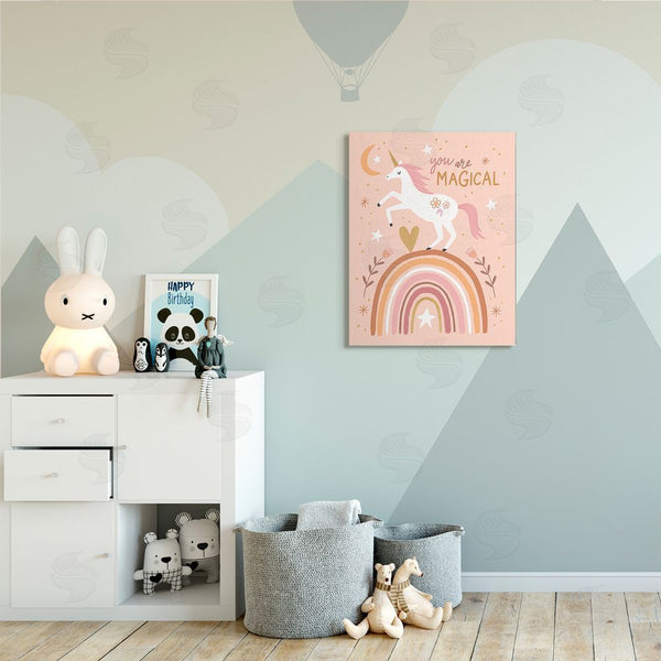 Stupell Industries Nina Seven | You Are Magical Inspirational Pink Unicorn Rainbow Wall Art