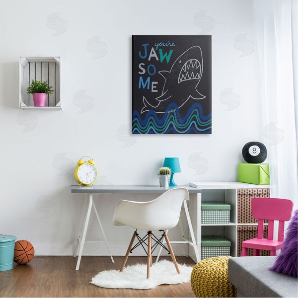 Stupell Industries Nina Seven | You're Jawsome Witty Shark Phrase Ocean Waves Stripes Wall Art