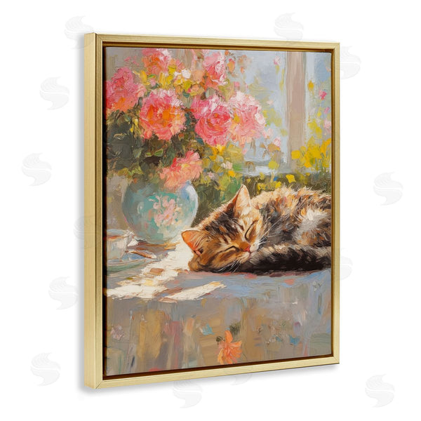 Stupell Industries Nini Art | Sleeping Kitten & Flower Vase