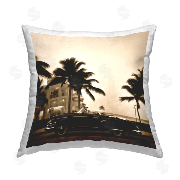 stupell industries Noah Bay | Classic Black Car & Palms Printed Throw Pillow