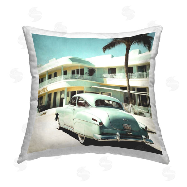 stupell industries Noah Bay | Classic Car at Motel Printed Throw Pillow