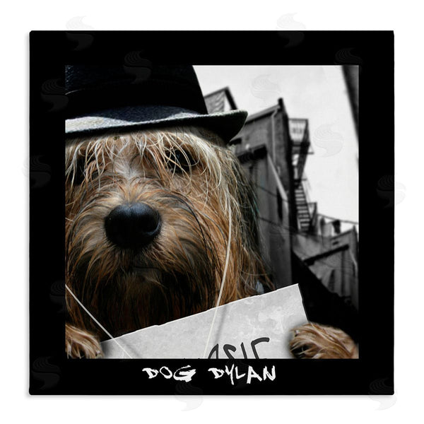 stupell industries Noah Bay | Dog Dylan Funny Musician Wearing Hat Cityscape Wall Art