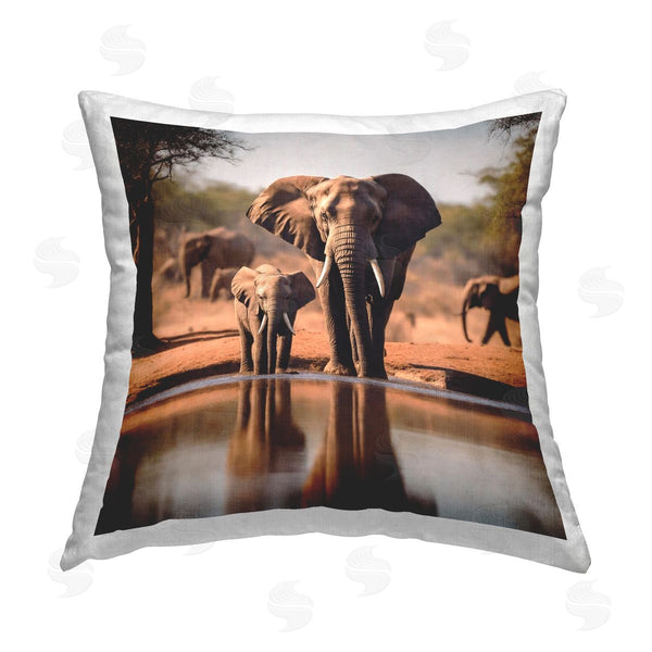 stupell industries Noah Bay | Elephant & Calf at Waterhole Printed Throw Pillow