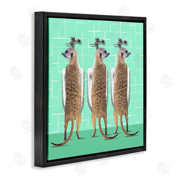Stupell Industries Noah Bay | Funny Meerkats Using Urinal Toilet Green Shapes Pattern Wall Art