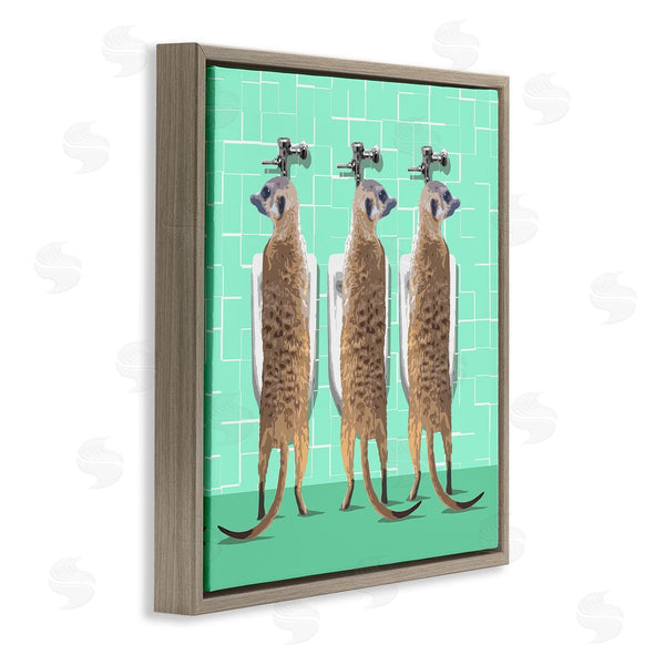 Stupell Industries Noah Bay | Funny Meerkats Using Urinal Toilet Green Shapes Pattern Wall Art