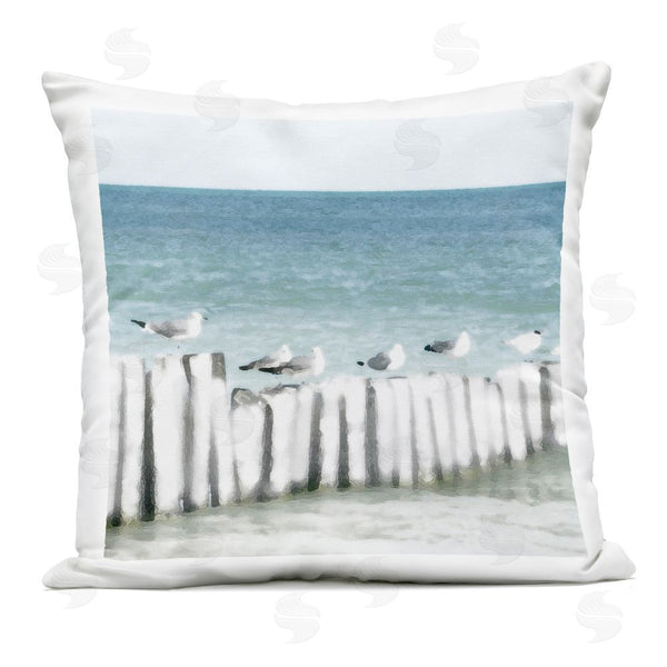 Stupell Industries Noah Bay | Gulls Waiting Beach Scene Printed Throw Pillow