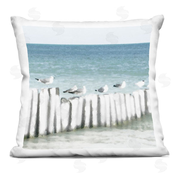stupell industries Noah Bay | Gulls Waiting Beach Scene Printed Throw Pillow