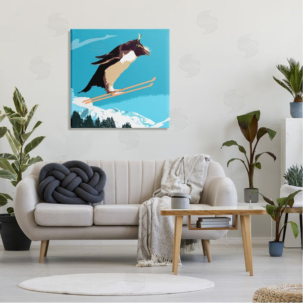 Stupell Industries Noah Bay | Penguin Skiing Above Trees Winter Sports Illustration Wall Art