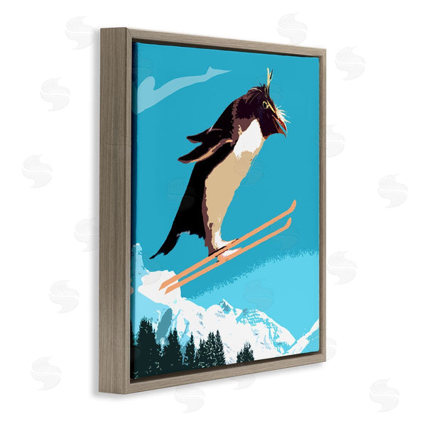 Stupell Industries Noah Bay | Penguin Skiing Above Trees Winter Sports Illustration Wall Art