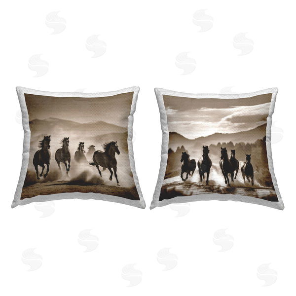 Stupell Industries Noah Bay | Sepia Mountain Stallions Printed Throw Pillow Set