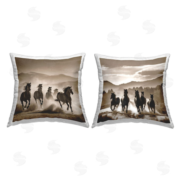 stupell industries Noah Bay | Sepia Mountain Stallions Printed Throw Pillow Set