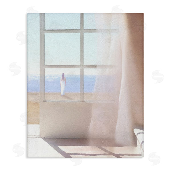 stupell industries Noah Bay | Soothing Beach Sunlight Woman Waiting Shoreline Window Wall Art